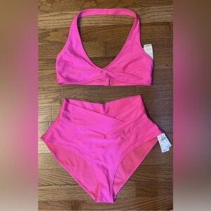 NWT Aerie AE Hot Pink Bikini Top and Bottom Set Swimsuit